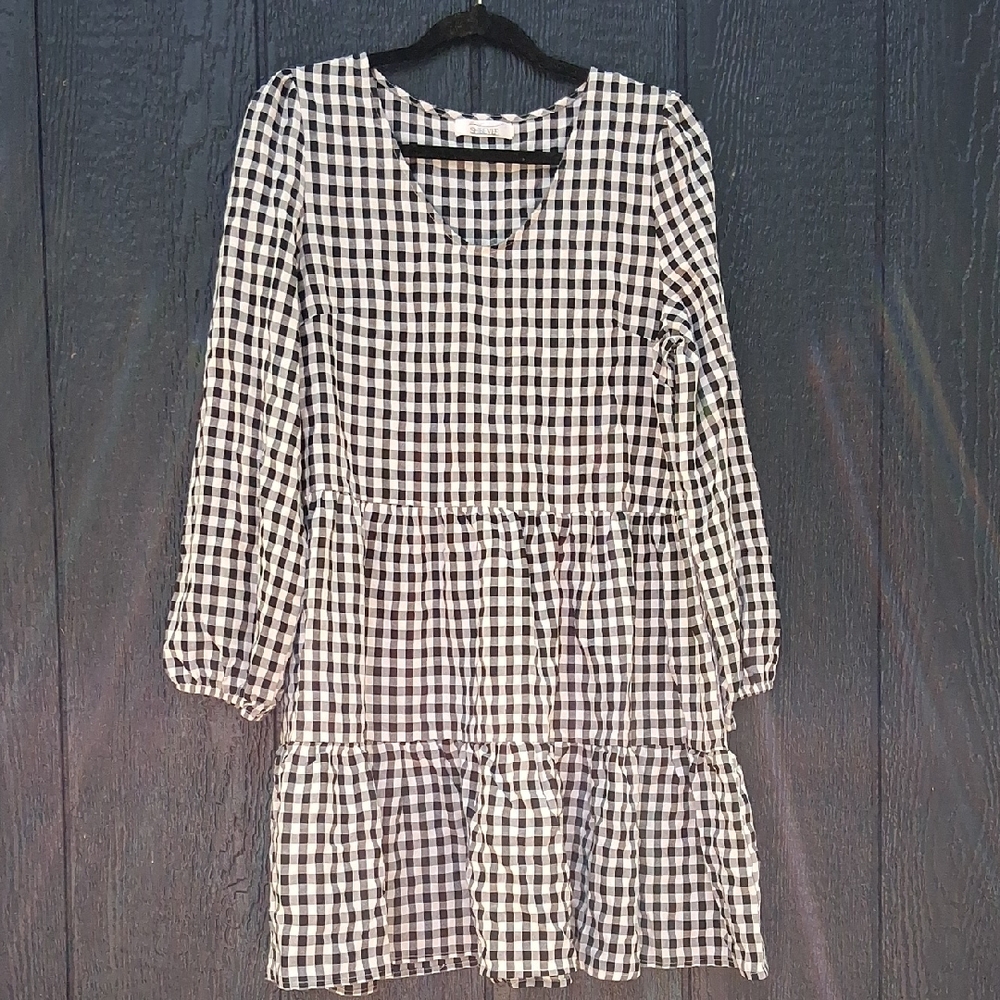 Shibever L Classic Black and White Gingham  Dress